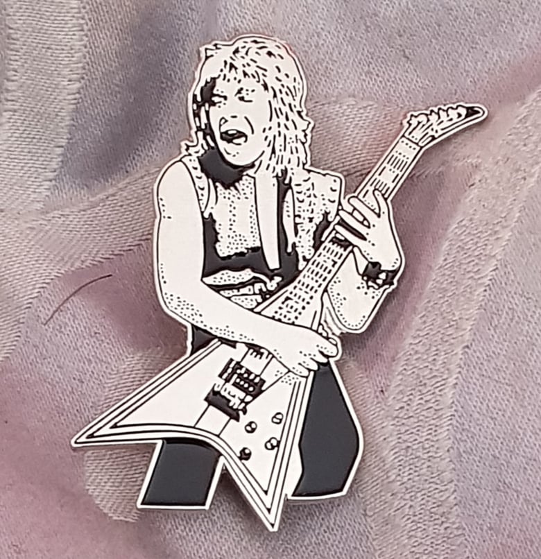 Image of Crazy Train tribute to Randy Rhoads limited edition shaped enamel pin 