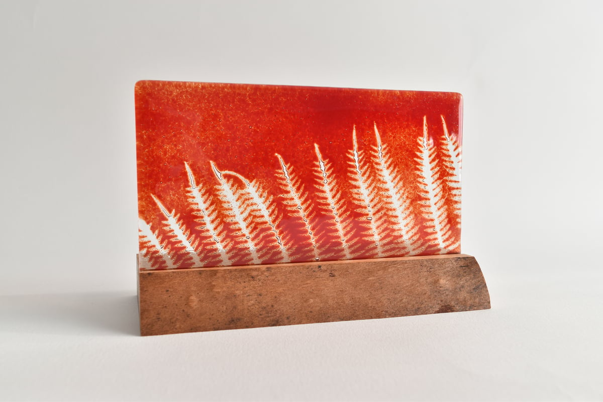 Image of Cherry Red Marching Ferns Glass Panel