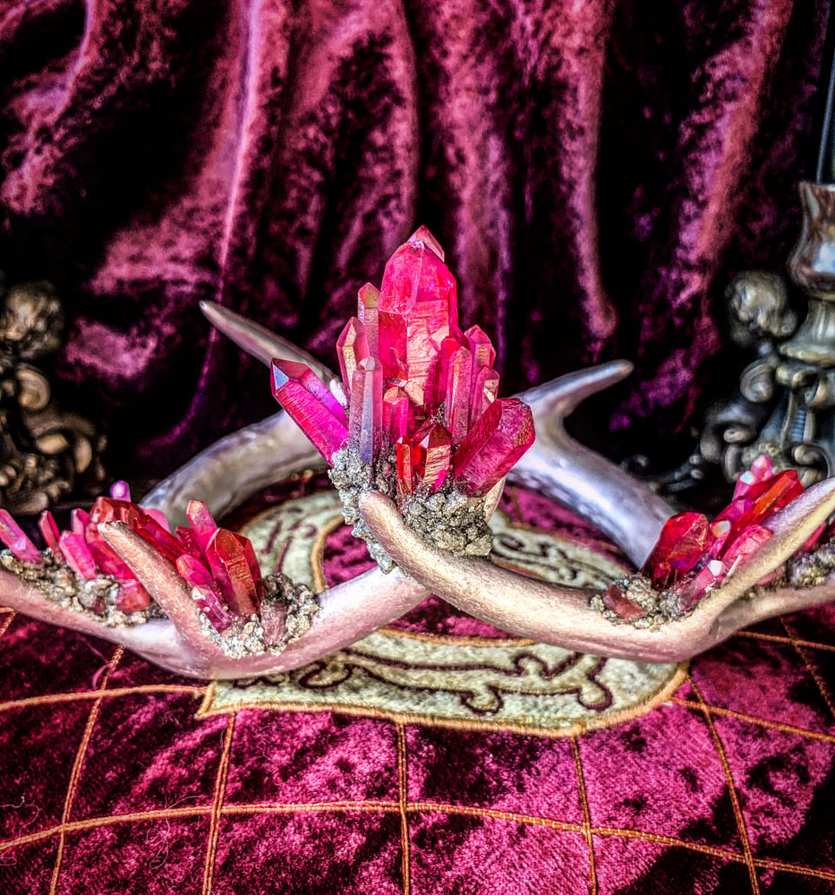 Image of Rose Gold & Pink Aura Quartz Crystallized - Antler Crown