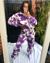 Luxury handmade purple cow print faux fur joggers