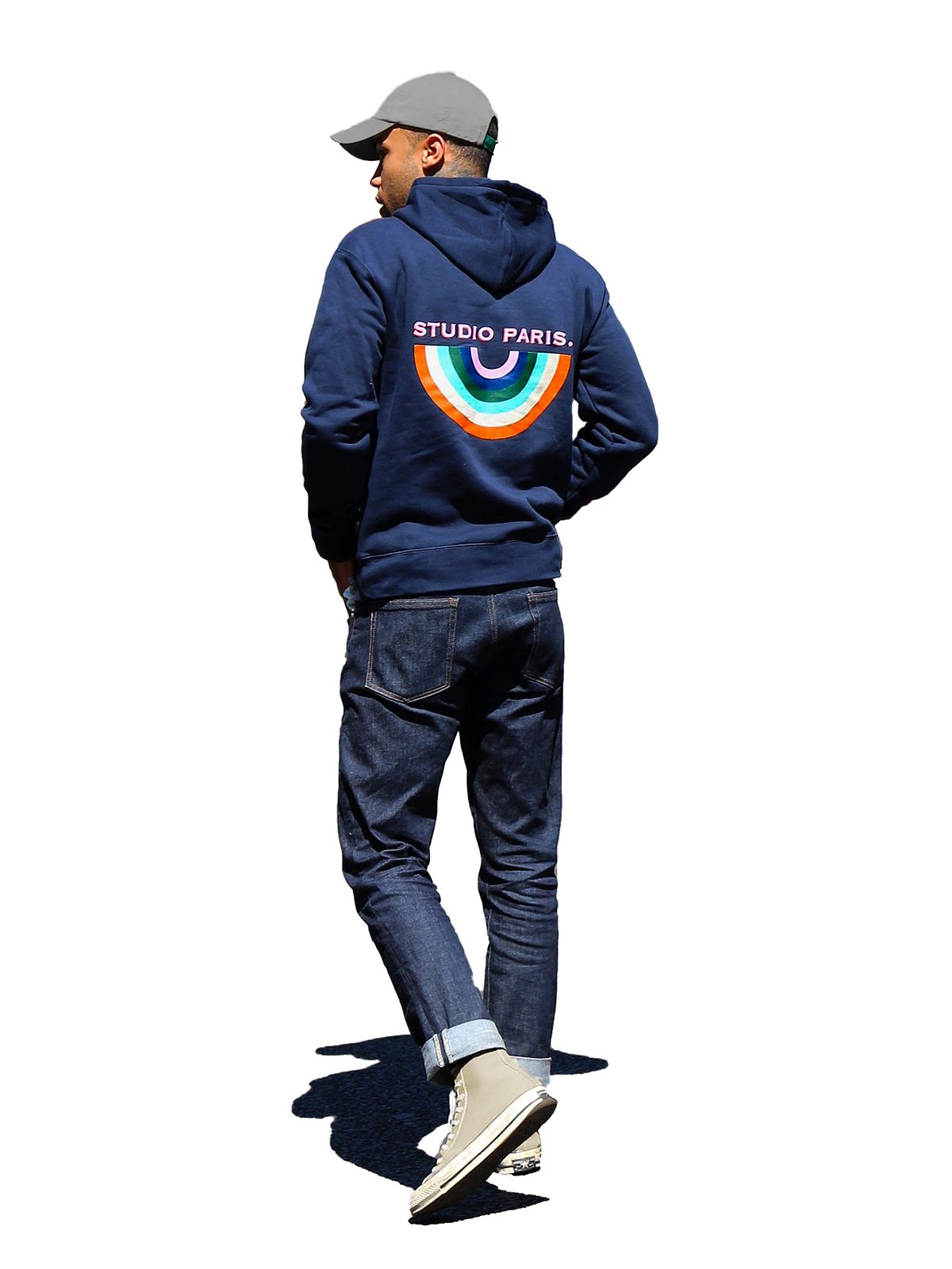 studio paris. rainbow hoodie navy