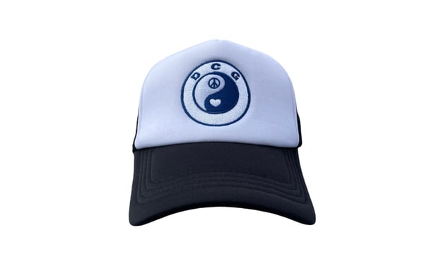 Image of PEACE LOVE and BALANCE foam trucker BLK/BLUE