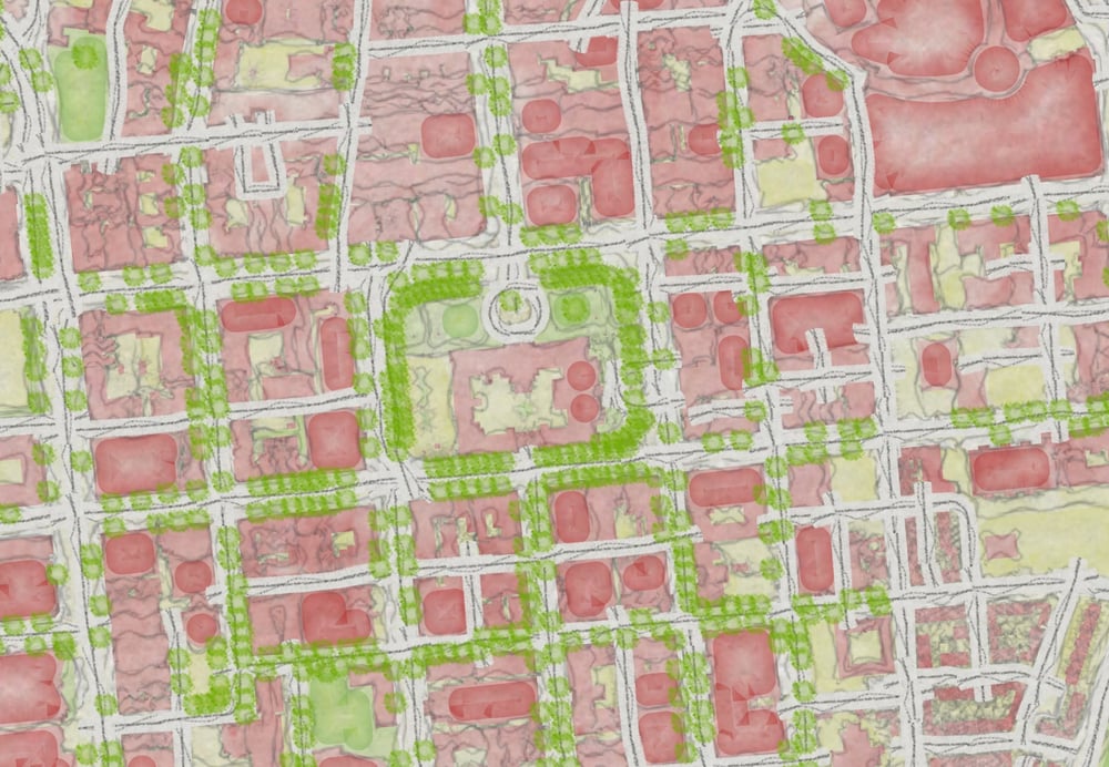'Belfast City Core Watercolour'. 40x40cm Map Art Print.