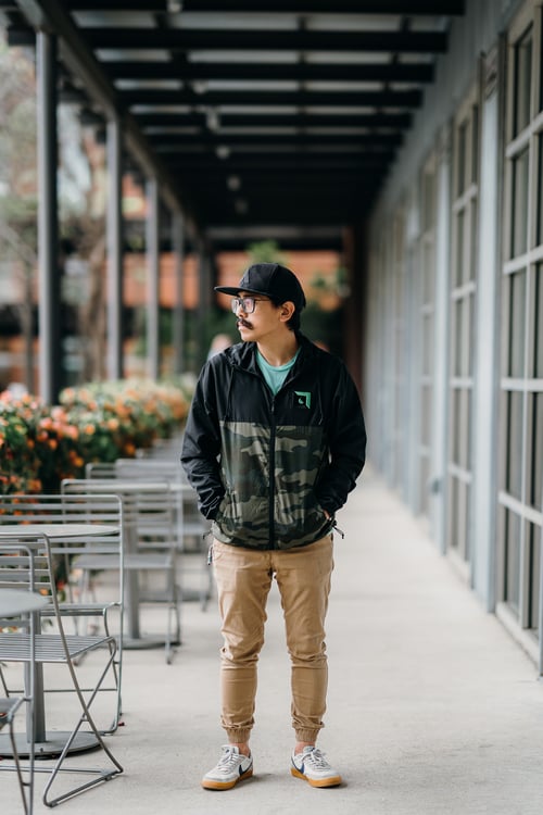 Image of LocalThreads - Lightweight Full-Zip Windbreaker w/LT 3-D Puff Patch - Black /Forest Camo