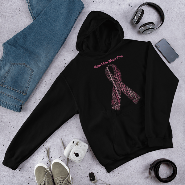 Image of Real Men Wear Pink Breast Cancer Hoodie in Black and Charcoal