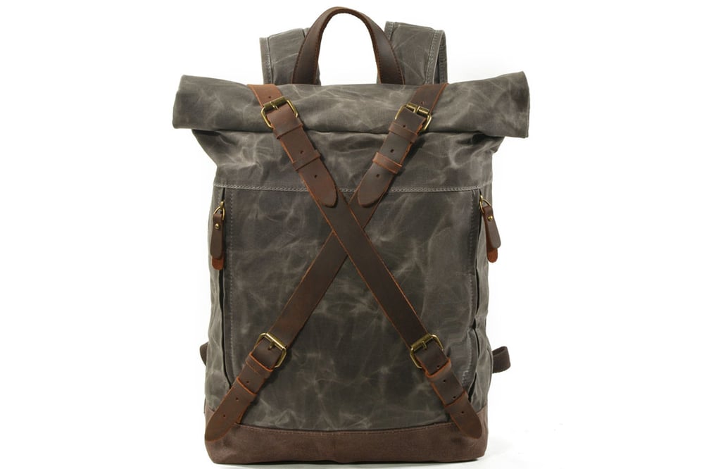 Image of Handmade Waxed Canvas Leather Backpack Rucksack Travel Backpack MC9505