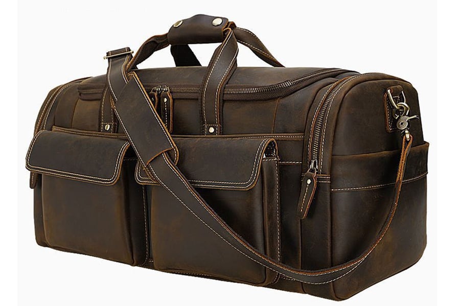 Handmade Leather Travel Duffle, Shrunken Grain Leather