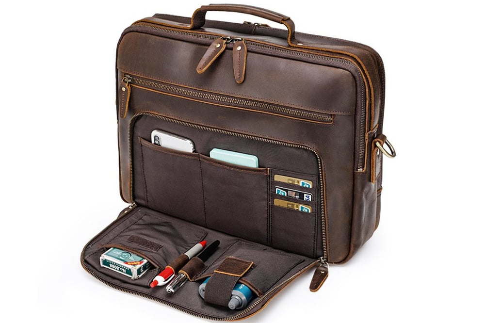 Handmade Full Grain Leather Briefcase, 15.6'' Laptop Bag, Business ...