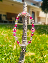 Pink Crystal Evil Eye Hand 