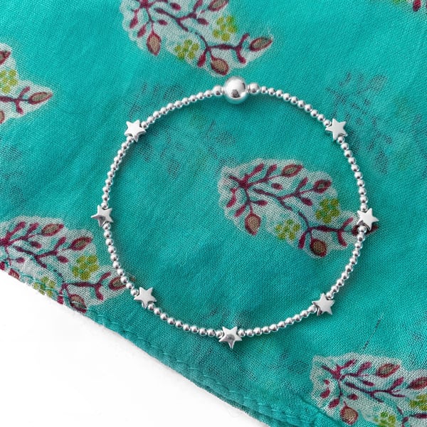 Image of Sterling Silver Star Bead Bracelet