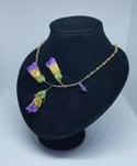 Shimmering Purple and Gold REAL Deadly Nightshade 3 Blossom Sprig Necklace w/ Citrine Crystal Chain