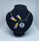 Shimmering Purple and Gold REAL Deadly Nightshade 3 Blossom Sprig Necklace w/ Citrine Crystal Chain