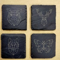 Geometric Animals Slate Coaster Set