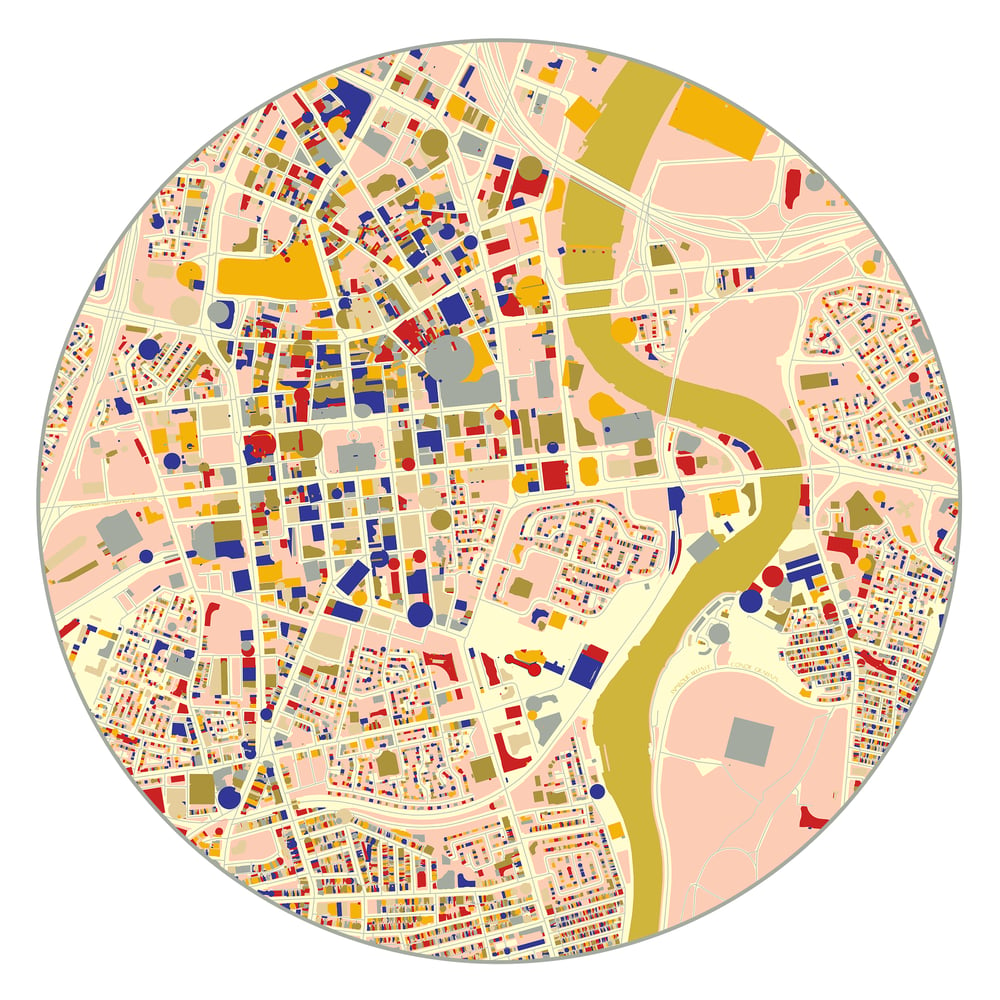 'Symbolic Belfast' - Rose.  65x65cm Map Art Print.