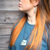 Contemporary Porcelain Statement Necklace, Handmade Pendant, Blue Seed-heads (Squared)