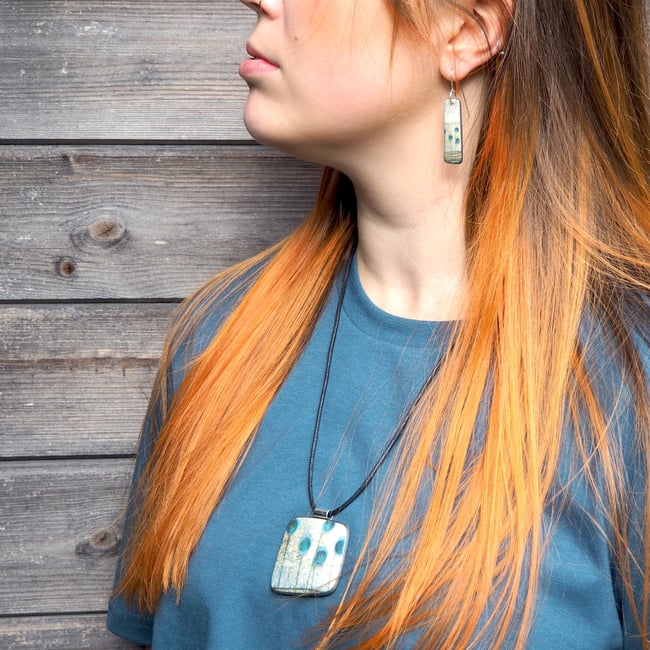 Contemporary Porcelain Statement Necklace, Handmade Pendant, Blue Seed-heads (Squared)