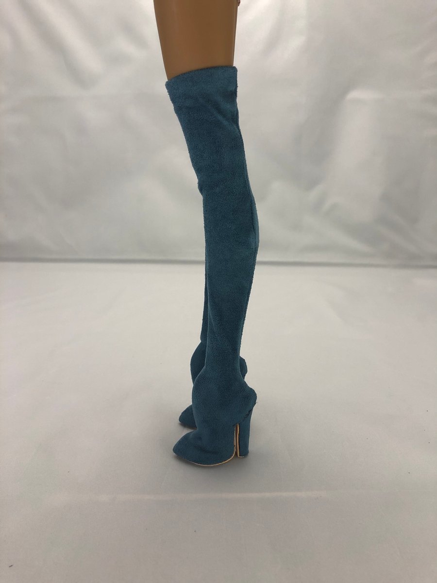 Blue suede store thigh high boots