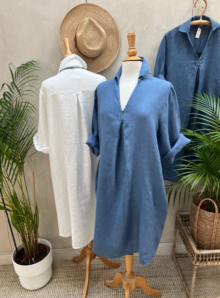 Image of Robe En Lin Daphné Bleu Jeans
