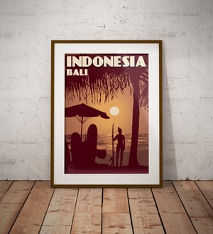 Image of Vintage poster Indonesia - Bali - Kuta Beach | Wall Art Decor | Travel Poster | Fine Art Print