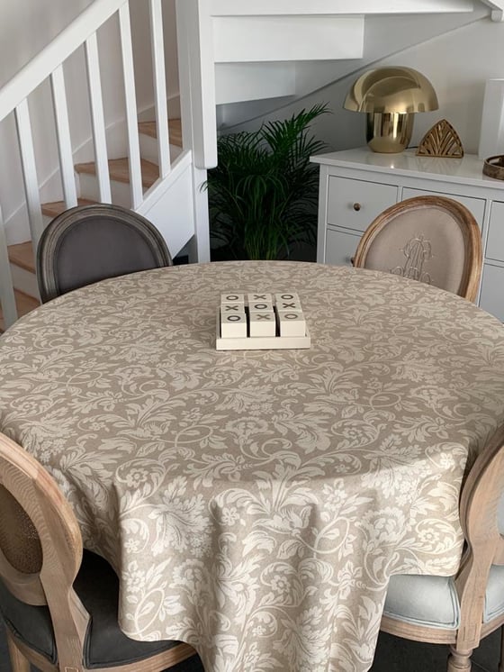 Image of Nappe ARABESQUE motif crème fond beige anti taches