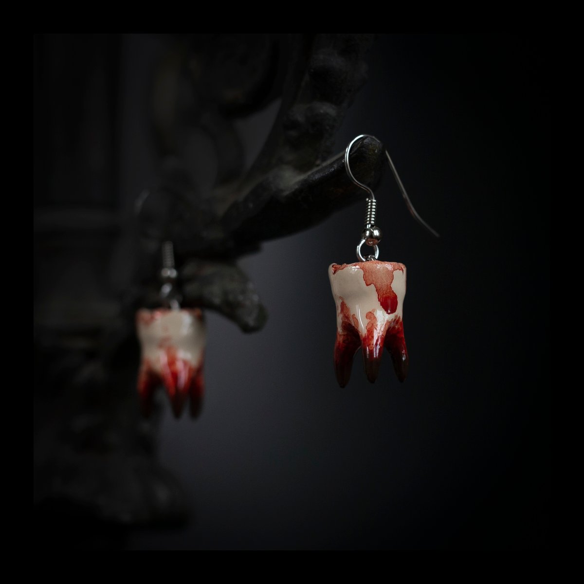 PRE-ORDER: 3-Root Molar Earrings in Crimson