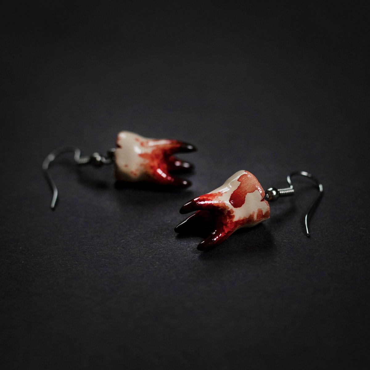 PRE-ORDER: 3-Root Molar Earrings in Crimson