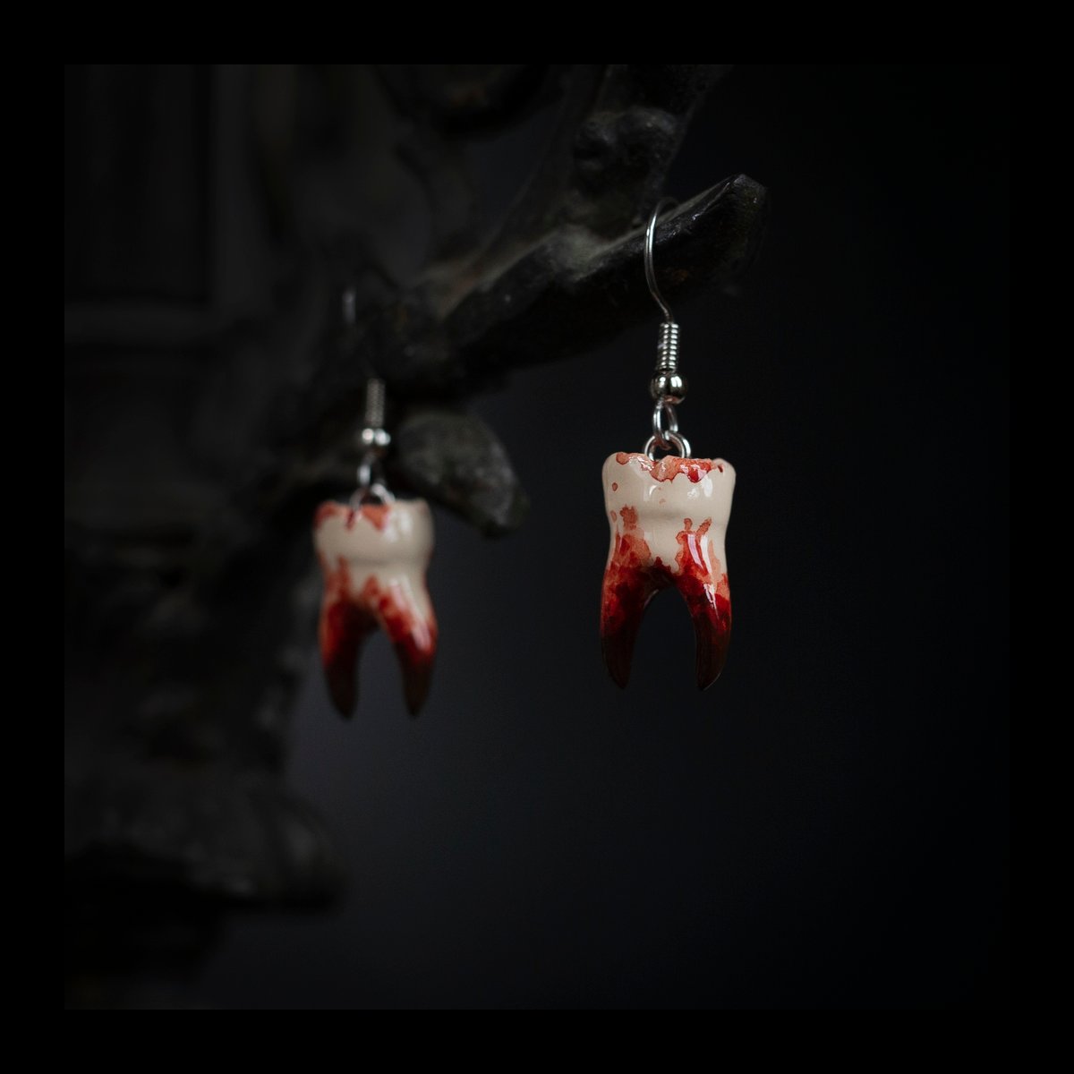 PRE-ORDER: 2-Root Molar Earrings in Crimson