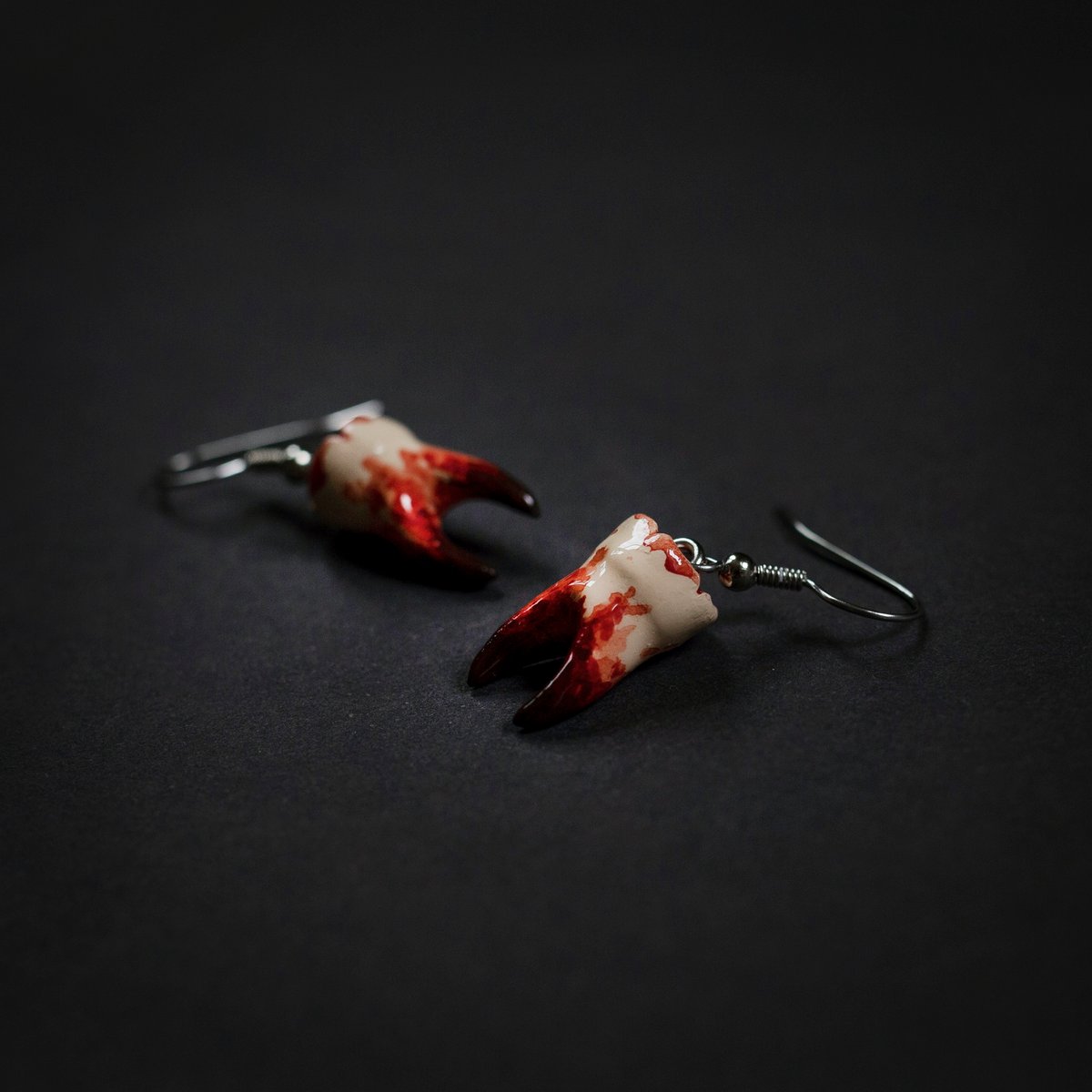PRE-ORDER: 2-Root Molar Earrings in Crimson