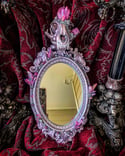 Rose Gold, Pink Tourmaline & Pink Aura Quartz - Bobcat Skull Mirror