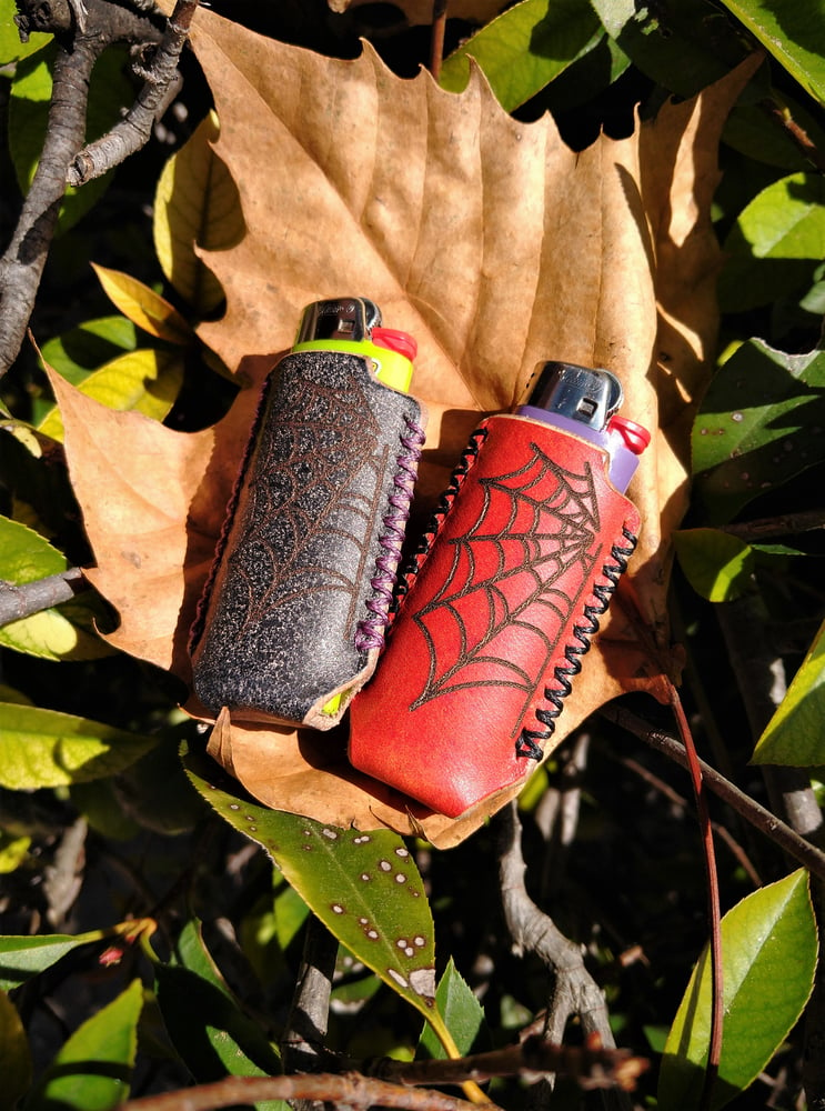 Image of Handmade Leather Halloween Lighter Cover