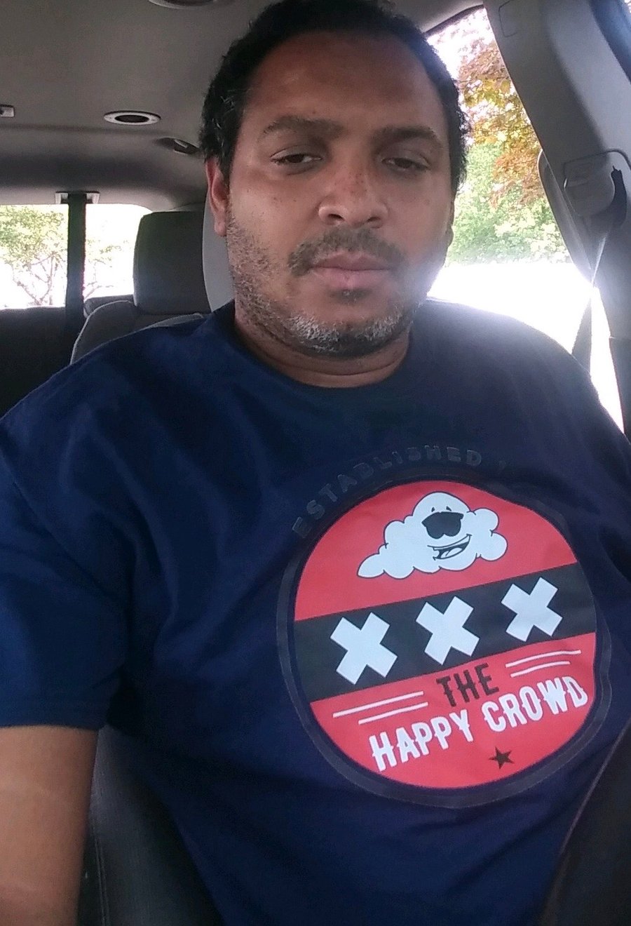 Image of Navy blue T-shirt circle happy crowd logo 