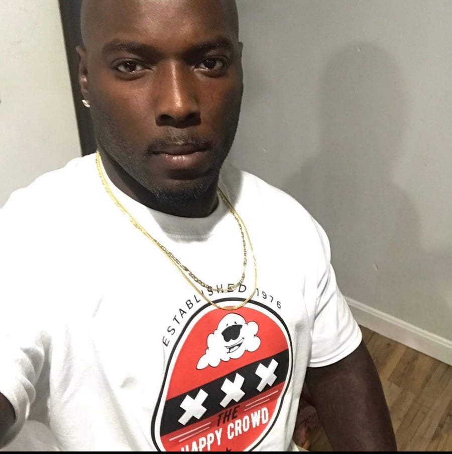 Image of white t-shirt Happy Crowd circle logo 