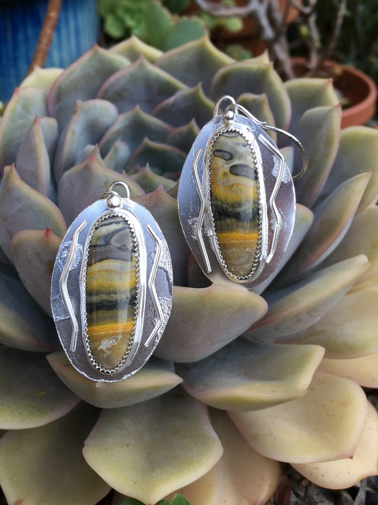 Image of Bumble Bee Jasper & Silver WAP earrings