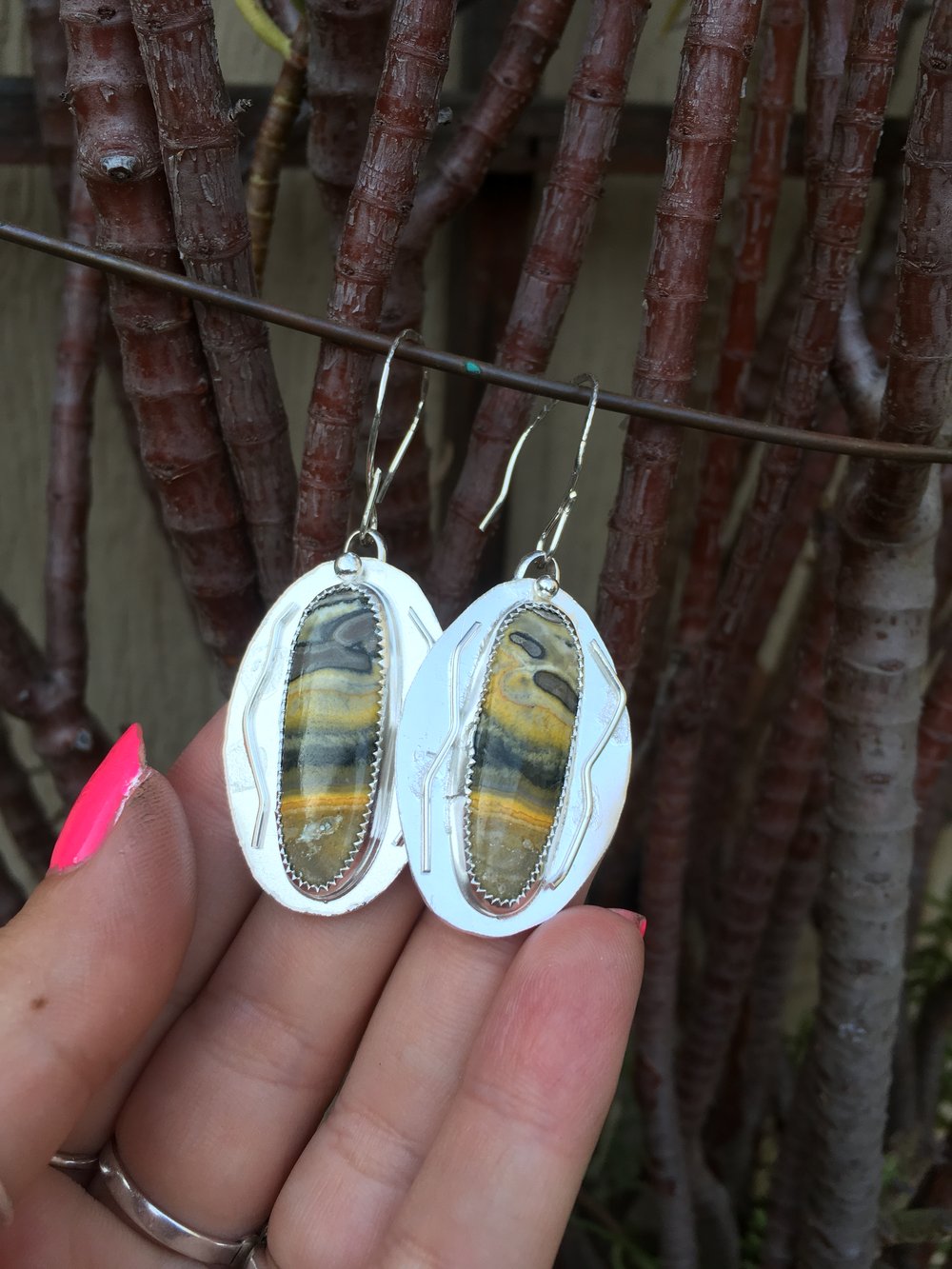 Image of Bumble Bee Jasper & Silver WAP earrings