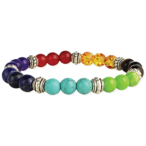 Image of Mixed Chakra Stone Bead Stretch Bracelet