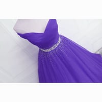 Image 2 of Beautiful Purple Beaded Off Shoulder Tulle Gown, Purple Prom Dress 2021