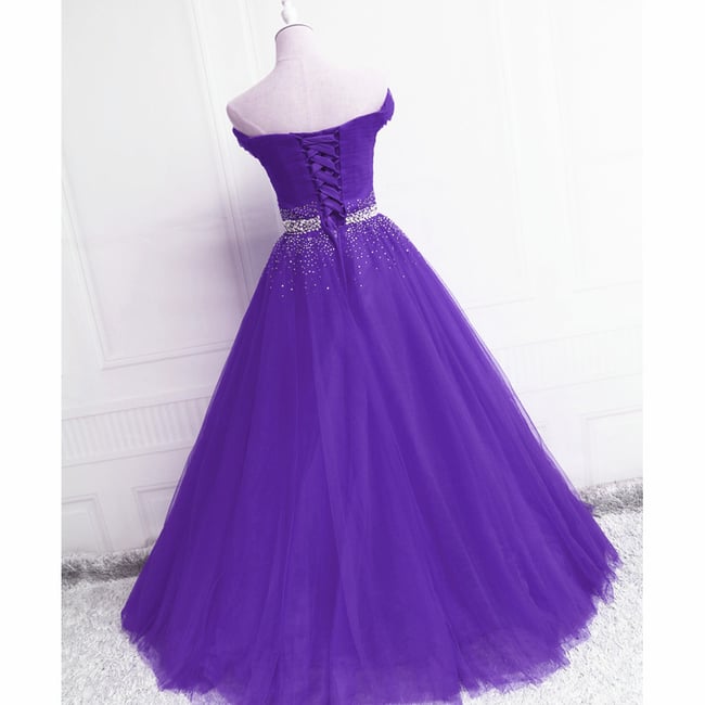 Beautiful Purple Beaded Off Shoulder Tulle Gown, Purple Prom Dress 2021 ...