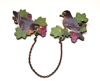 Image 1 of Birds with Grapes Wooden Collar Pin