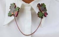 Image 2 of Birds with Grapes Wooden Collar Pin