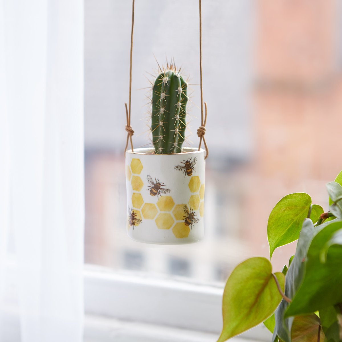 Porcelain hanging bee planter