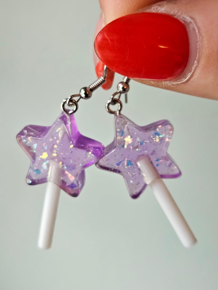 Image of Star Wand/ Lollipop Earrings *SILVER*