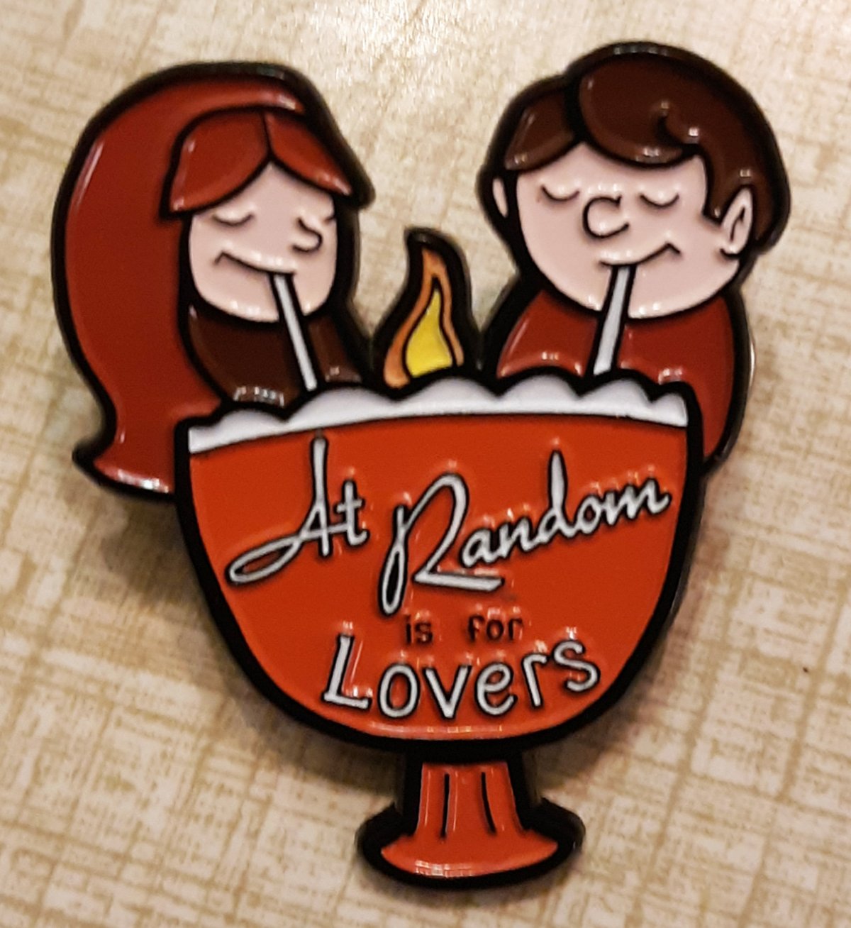 AT RANDOM IS FOR LOVERS Milwaukee Tiki Love Bowl RED 1.75" Soft Enamel Pin w/ Glowing Flame