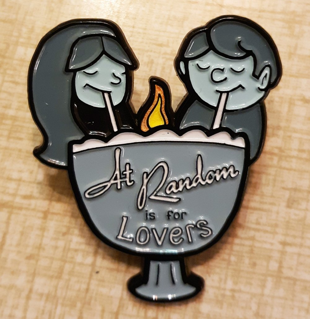 AT RANDOM IS FOR LOVERS Milwaukee Tiki Love Bowl BLUE 1.75" Soft Enamel Pin w/ Glowing Flame