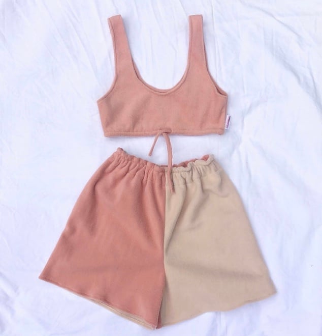 Half & half shorts & matching top & scrunchie set
