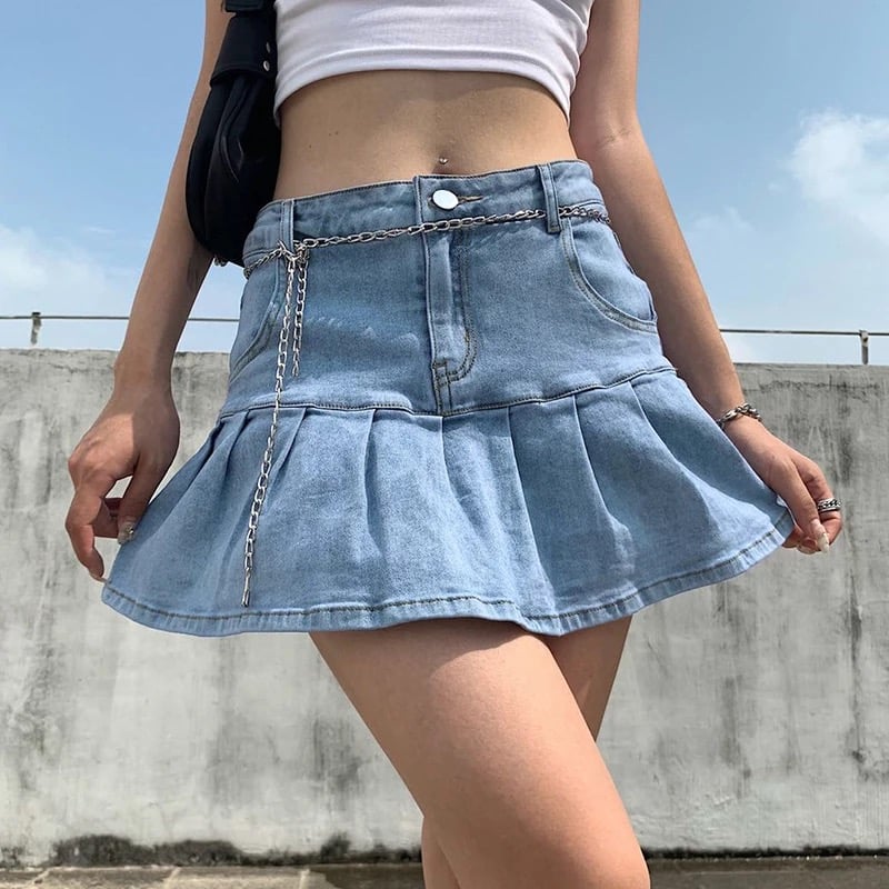 Image of Kiara Pleated Jean Skirt