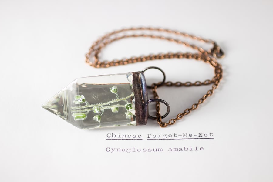 Image of Chinese Forget-Me-Not (Cynoglossum amabile) - Small Copper Prism Necklace #1