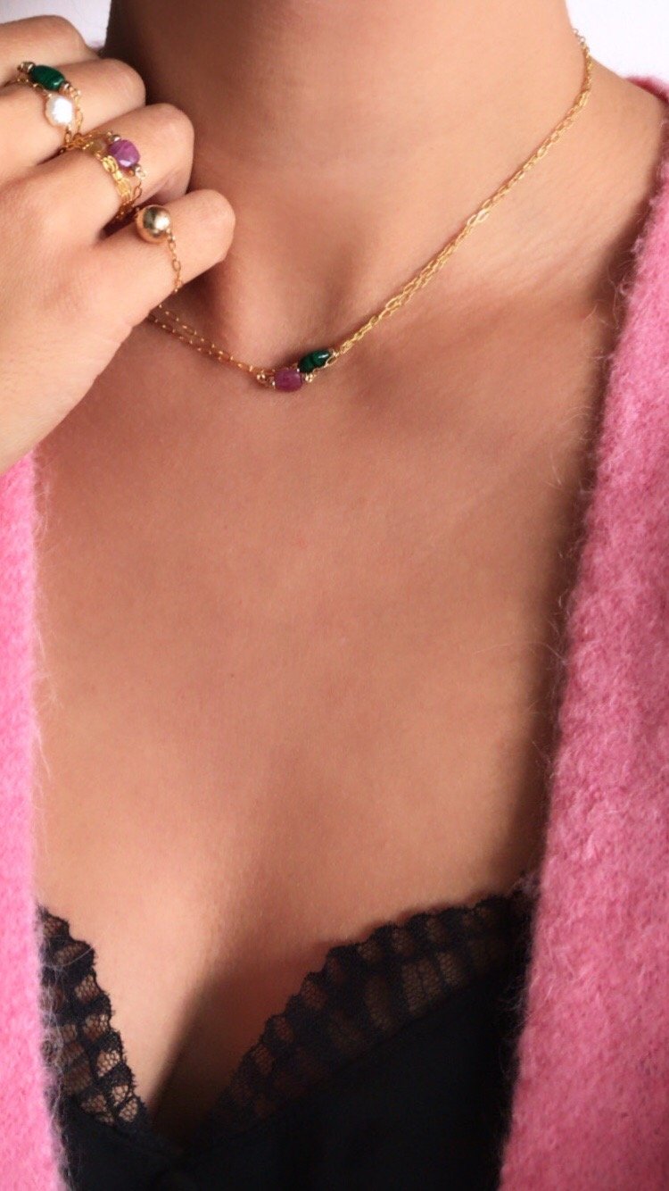 Image of COLLIER SOEURS RUBIS ET MALACHITE