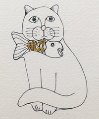 Image 2 of Cat and Fish Outline Card