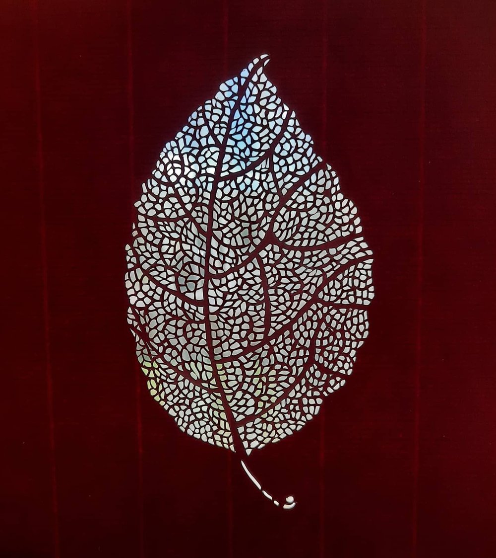 Image of Framed Red Paper Cut Leaf