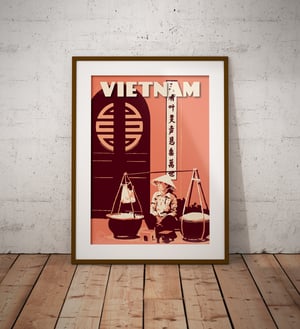Image of Vintage poster Vietnam - Vietnamese door - Coral - Fine Art Print